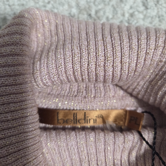 Belldini Pink Turtleneck Light Weight Sweater with Gold Sparkle - Picture 2 of 8